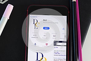 New York, USA - 1 June 2021: DLe mobile app logo on phone screen, close-up icon, Illustrative Editorial