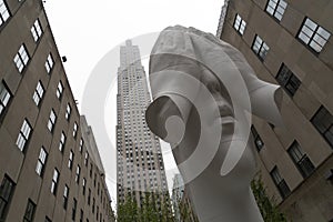 NEW YORK, USA - MAY 5 2019 - Sculpture at Rockefeller Center Behind the wall