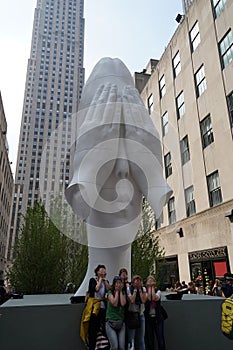 NEW YORK, USA - MAY 5 2019 - Sculpture at Rockefeller Center Behind the wall