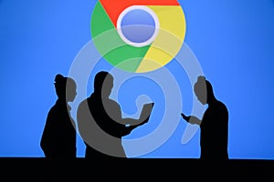 NEW YORK, USA, 25. MAY 2020: Google Chrome web browser developed by Google Group of business people chat on mobile phone and