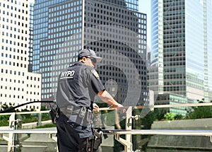 NEW YORK, USA - May 24, 2018: NYPD counter terrorism officer pro