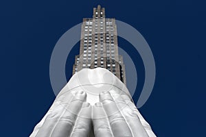 NEW YORK, USA - MAY 5 2019 - Sculpture at Rockefeller Center Behind the wall