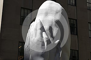 NEW YORK, USA - MAY 5 2019 - Sculpture at Rockefeller Center Behind the wall