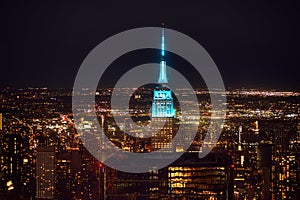 New York, USA - May 11, 2021: Stunning night view of the Midtown Manhattan skyline with illuminated Empire State Building and