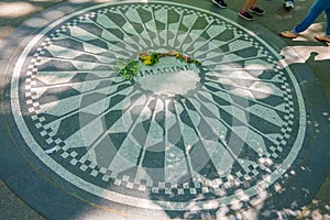 NEW YORK, USA - NOVEMBER 22, 2016: Strawberry Fields mosaic in the floor of Central park in New York City, USA