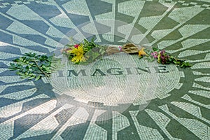 NEW YORK, USA - NOVEMBER 22, 2016: Strawberry Fields mosaic in the floor of Central park in New York City, USA