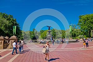 NEW YORK, USA - NOVEMBER 22, 2016: Unidentified people walking and taking pictures in a tourist attraction, bethesda