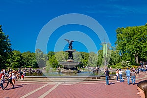 NEW YORK, USA - NOVEMBER 22, 2016: Unidentified people walking and taking pictures in a tourist attraction, bethesda