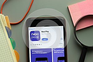 New York, USA - 26 October 2020: Nexi Pay mobile app logo on phone screen close up, Illustrative Editorial