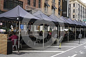 An outdoor restaurant in midtown Manhattan. Covid outdoor dining