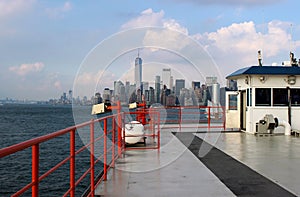 New York, USA, September 20, 2017. View from the ferry to the peninsula of Manhattan from Staten Island