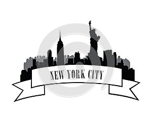 New York, USA skyline sketch. NYC city silhouette with Liberty m