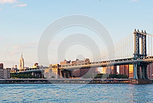 New York, Usa: skyline, skyscrapers and Manhattan Bridge viewed from Brooklyn