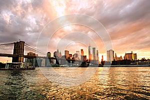 New York, USA. View of Manhattan bridge and Manhattan skyline in New York, USA