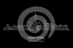 New York vector panorama, hand drawn line art illustration