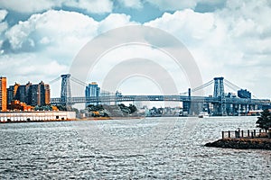 New York view of the Lower Manhattan and the Williamsburg Bridge  across the East River