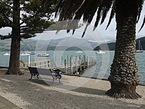 New Zealand: Akaroa harbour with pier