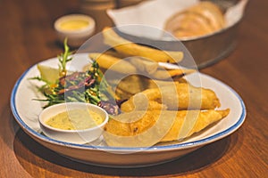 New Zealand Beer Battered Fish & Chips Remoulade sauce and lemon