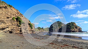 New Zealand coastal panorama. O`Neill Bay, western Auckland Region