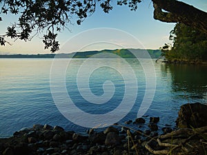 New Zealand: early morning Auckland harbour coast Huia