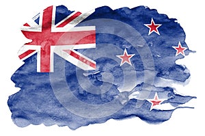 New Zealand flag is depicted in liquid watercolor style isolated on white background