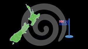 New Zealand Flag and Map Shape Animation