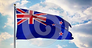 New zealand flag waving in the wind shows new zealander symbol of patriotism - 4k 3d render