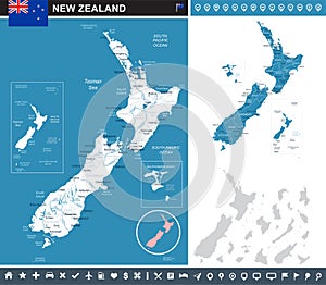 New Zealand - infographic map and flag illustration
