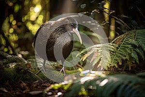 New Zealand Kiwi bird in a beautiful forest setting