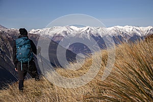 New Zealand landscape on Avalanche Peak - Scotts Track. Walking and hking in Arthurs Pass, South Island of New Zealand