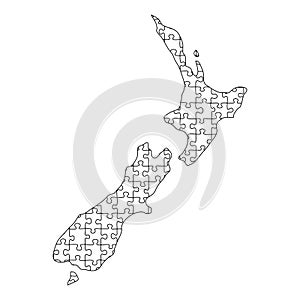 New Zealand map from black pattern from composed puzzles. Vector illustration