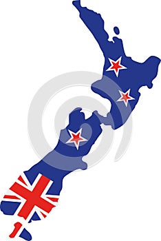 New Zealand map with flag