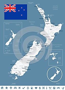 New Zealand - map and flag illustration