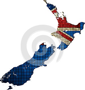 New Zealand map with flag inside