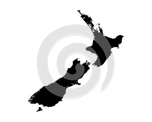 New Zealand Map. Kiwi Country Map. Black and White New Zealander National Nation Outline Geography Border Boundary Shape Territory