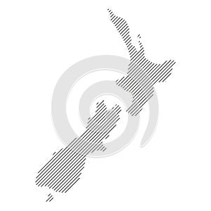 New Zealand map from pattern of black slanted parallel lines. Vector illustration