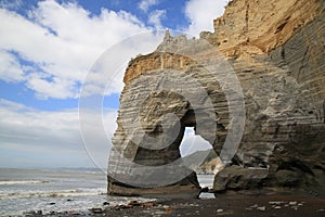 New Zealand North island Tongaporutu the black sandy Three Sisters Beach Area  15 km south from Mokau,New Zealand