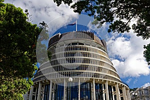 New Zealand Parliament Building with New Zealand flag flying