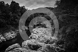 New Zealand Pelorus river in black and white