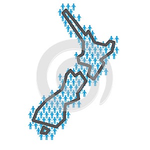 New Zealand population map. Country outline made from people figures