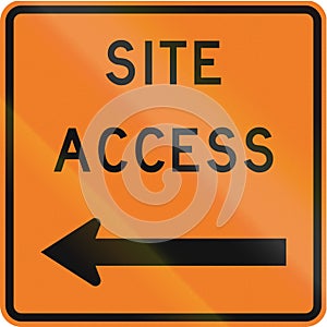 New Zealand road sign - Works site access on left