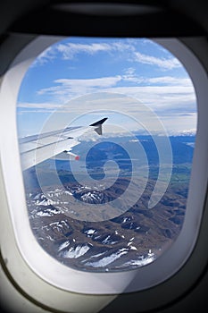 New Zealand`s South Island, aerial view from commercial airplane