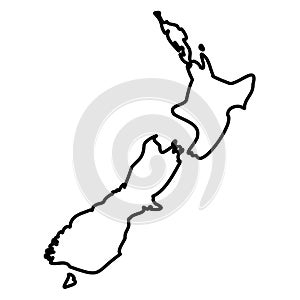 New Zealand - solid black outline border map of country area. Simple flat vector illustration