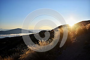 New Zealand, sunrise on Tongariro Alpine Crossing.