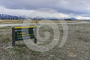 NEW ZEALAND 16TH APRIL 2014; Signboard before going to Mont Cook South Island, New Zealand