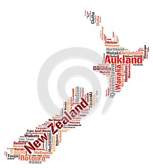 New Zealand top travel destinations word cloud photo