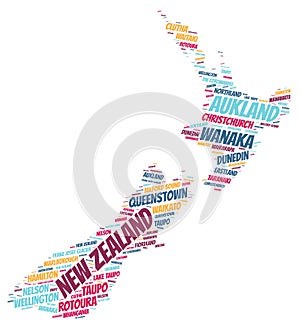 New Zealand top travel destinations word cloud photo