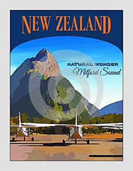 New Zealand, Travel Poster, Milford Sound