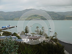 New Zealand: view of Akaroa harbour and town