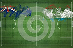New Zealand vs Luxembourg Soccer Match, national colors, national flags, soccer field, football game, Copy space